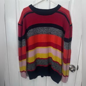 Thyme and honey red orange gray pink yellow striped Crewneck pullover sweater L